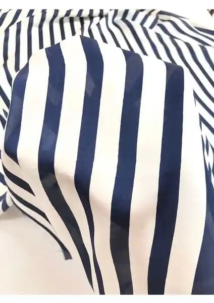 Vivola Moda Lacivert Çizgili İpek Saten Elbise Gömlek ve Tunik Koleksiyonu