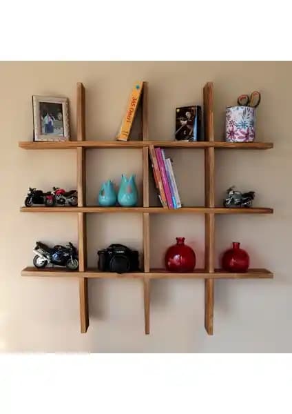 Wooden City Ahşap Raf Dekoratif Kitaplık ve Süs Eşyası İçin Modern Tasarım