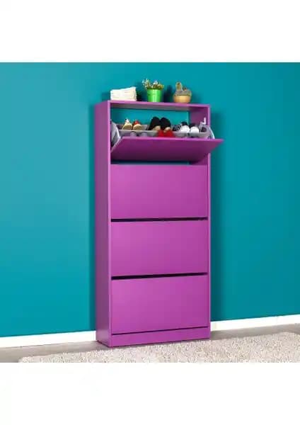 Adore Mobilya Adore Flat Duo 4 Katlı Geniş Ayakkabılık Dolabı Mor Renkli Modern Tasarım