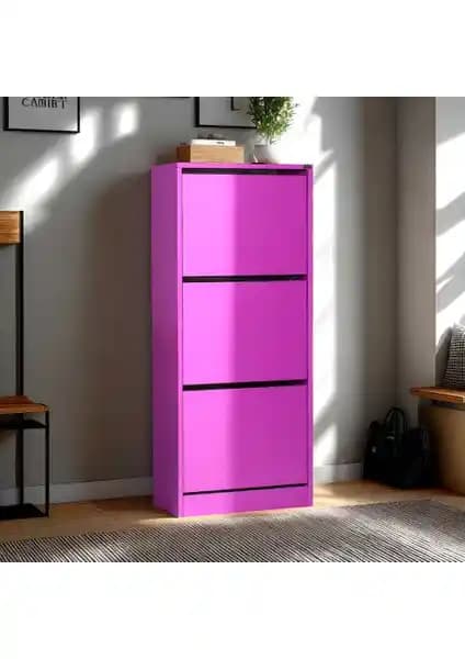 Adore Mobilya Mor Renkli 3 Katlı Ayakkabılık Dolabı Modern ve Şık Tasarım