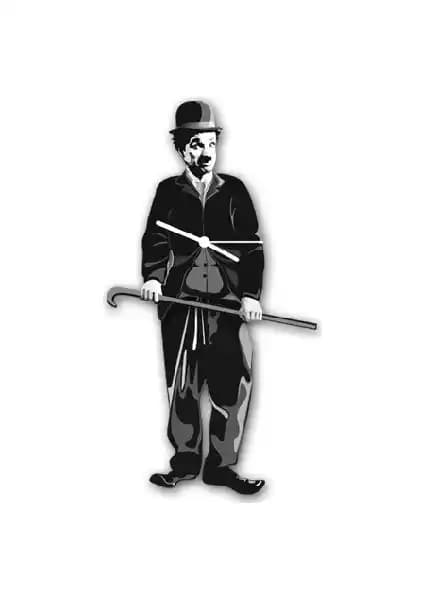 Ahşap Charlie Chaplin Sallanan Sarkaçlı Duvar Saati Dekoratif ve Şık Tasarım