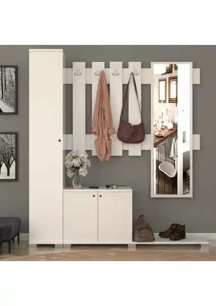 Akasya Vestiyer ve Portmanto Takımı Beyaz Modern Depolama Mobilyası