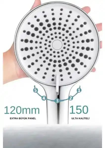 Akdoğan Yapı ve Hırdavat Geniş Kafalı 5 Fonksiyonlu Krom Duş Başlığı Modern Tasarım