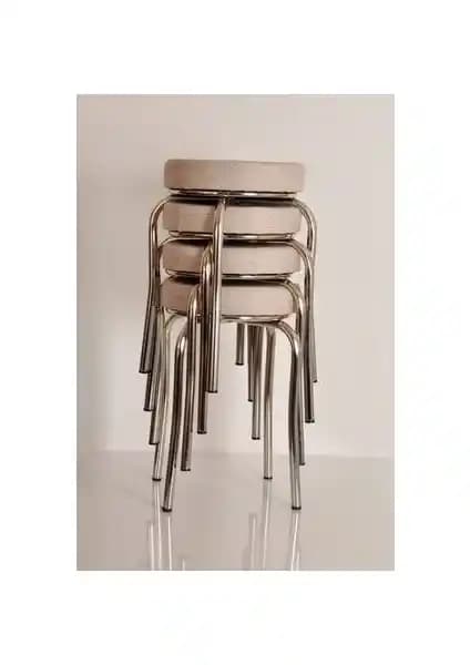 Akk Ticaret 4’lü Krem Renkli Kumaş Demir Tabure Seti Modern ve Dayanıklı Tasarım