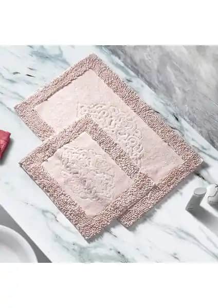 Alanur Home Salina Cotton Makarnalı Paspas Seti ve Klozet Takımı Modern Banyo Dekorasyonu İçin