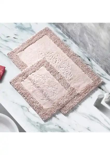 Alanur Home Salina Cotton Makarnalı Paspas Seti ve Klozet Takımı Modern Banyo Dekorasyonu İçin