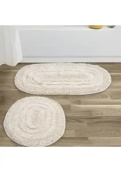 Alanur Home Trio Bukle Cotton Paspas Takımı Krem Renkli Modern ve Dayanıklı Banyo Aksesuarı