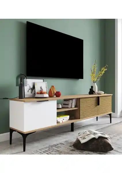 Alonex Tarz Raflı 180 cm Metal Kulp TV Ünitesi Modern ve Fonksiyonel Tasarım