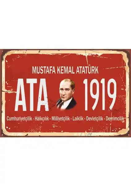Atatürk Temalı Ahşap Retro Vintage Poster 20x30cm Dekoratif Duvar Süsü