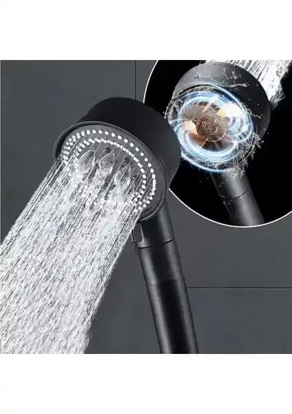 Atlas Atlasteknik Siyah Turbo 5 Fonksiyonlu Pervaneli Duş Başlığı Modern Banyolar İçin