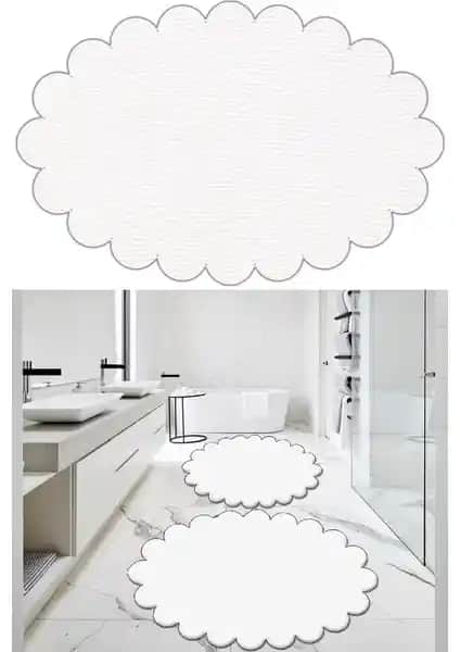 Balat Halı 2'li Beyaz Banyo Paspası Modern Tasarım ve Güvenlik Özellikleriyle