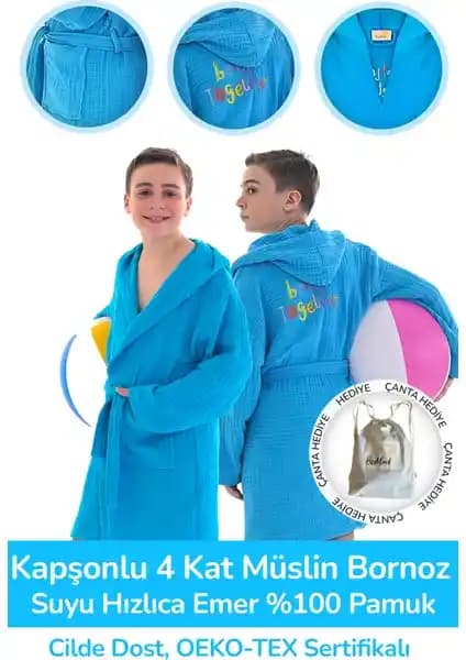 BeeMind Kapşonlu Müslin Çocuk Bornoz: Yüksek Emicilik ve Güvenilirlik Sağlayan Tasarım