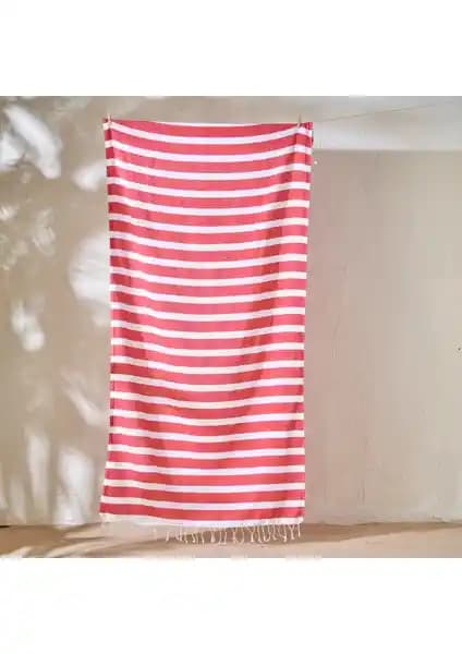 Bella Maison %100 Pamuk Lua Çizgili Peştamal Kırmızı Hafif ve Çok Yönlü Kullanım İçin