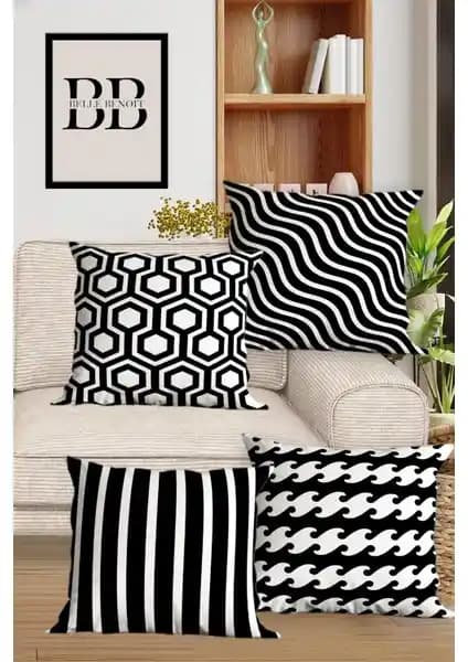 Belle Benoit Çift Taraflı Dijital Baskılı 4'lü Koltuk Yastık Kılıfı Seti