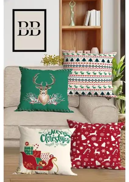 Belle Benoit Çift Taraflı Dijital Baskılı 4'lü Koltuk Yastık Kılıfı Takımı