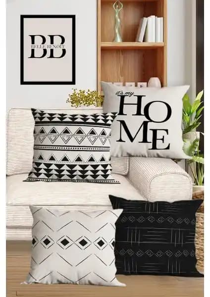 Belle Benoit Çift Taraflı Dijital Baskılı Kırlent Kılıfı Seti 4'lü Modern Ev Dekorasyonu