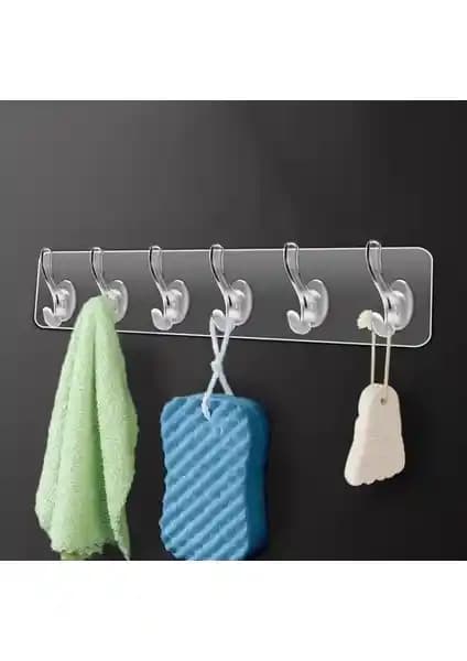 Berev 6'lı Kendinden Yapışkanlı Güçlü Şeffaf Askılık Ev ve Ofis Düzeni İçin Uygun