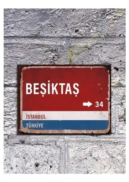 Beşiktaş Yön Tabelası Retro Ahşap Poster Dekoratif Duvar Süsü