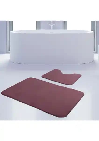Bonny Home 2'li Mürdüm Renk Kaymaz Taban Banyo Paspası ve Halısı Seti Detayları