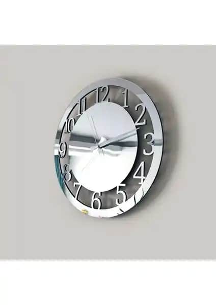 C-Tasarım Gümüş Aynalı Dekoratif Duvar Saati Modern ve Şık Tasarım Özellikleri