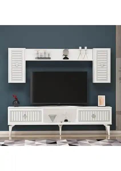 Cantek Dizayn 150 cm Nil TV Ünitesi Beyaz Gümüş Modern Tasarım ve Fonksiyonellik