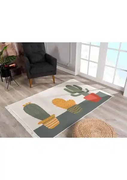 Caretta Home 120x180 Kaktüs Desenli Dokuma Kilim Modern Tasarım ve Dayanıklılık Sunar
