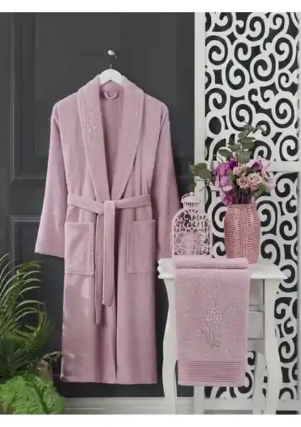 Casnack Kadın Pudra Renkli Havlulu Bornoz Seti Günlük Kullanım İçin Konfor ve Şıklık Sunar
