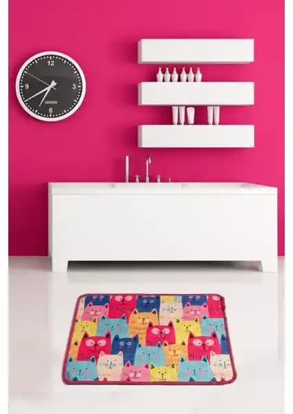 Chilai Home Meow Renkli Dijital 40x60 Cm Banyo Halısı Şıklık ve Güvenlik Sunar