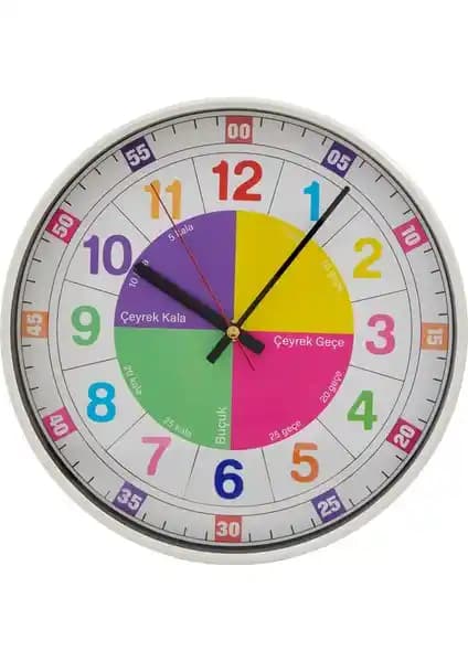 Çocuk Odası İçin Eğitici ve Sessiz Duvar Saati, Renkli Tasarımıyla Öğrenmeyi Destekler