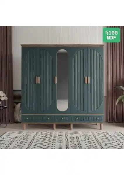 Comiet Soho 5 Kapaklı Aynalı Çekmeceli MDF Gardrop Modern ve Dayanıklı Tasarım