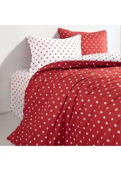 Coté Blanc Dots Kırmızı Ranforce Tek Kişilik Nevresim Takımı Yatak Odası Şıklığı ve Dayanıklılık İçin