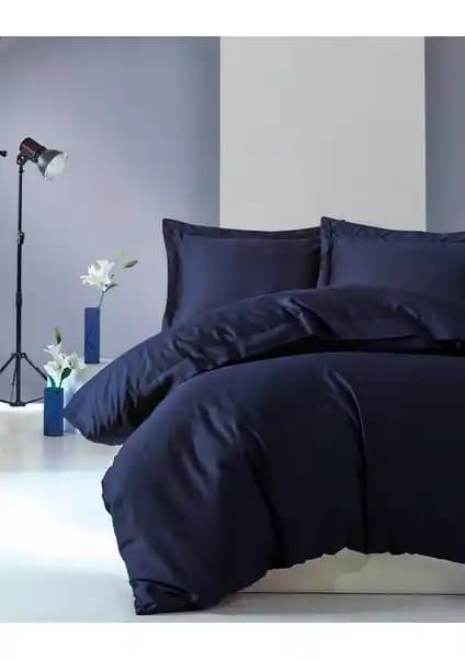Cotton Box Elegante Lacivert Çift Kişilik Saten Nevresim Takımı 200x220 cm