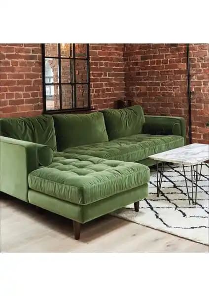 Decoraev Ürgüp Yeşil Modern L Köşe Koltuk Takımı Dayanıklı ve Şık Tasarımıyla Ev Dekorasyonuna Uyum Sağlar