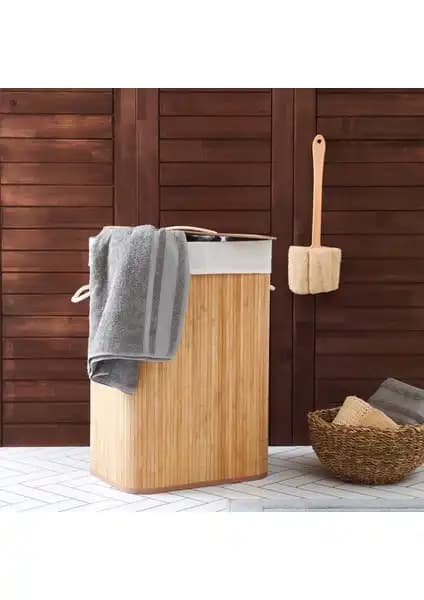 Decostyle Bambu Çamaşır Sepeti 60 Litre Estetik ve Dayanıklı Temizlik Aksesuarı