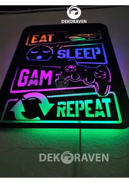 Dekoraven Eat Sleep Game Repeat Gamer Tablo ile Odanızı Canlandırın ve Modern Bir Atmosfer Yaratın