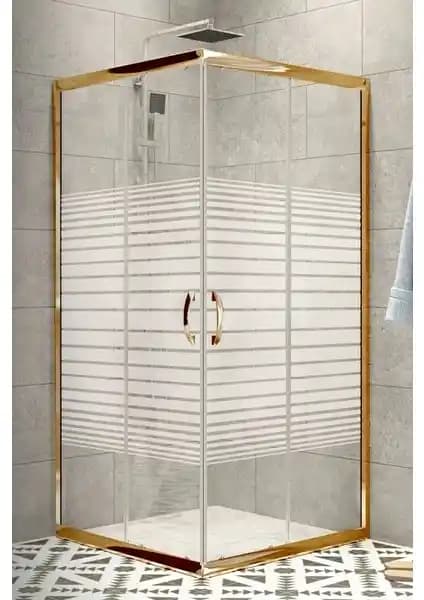 Durul Duşakabin Altın Profil 5 mm Çizgili Cam ile Modern ve Şık Banyo Tasarımı