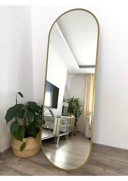 Effe Yapı Dekor Gold Metal Çerçeveli Elips Boy Aynası Modern ve Şık Tasarım