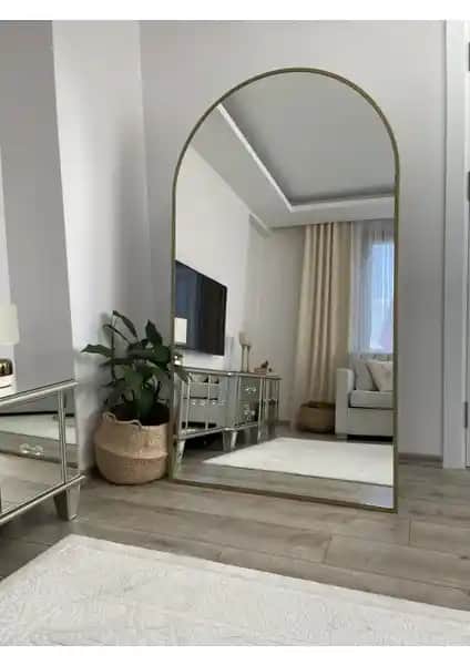 Effe Yapı Dekor Gold Metal Çerçeveli Oval Ayaklı Büyük Boy Ayna 180x100 cm