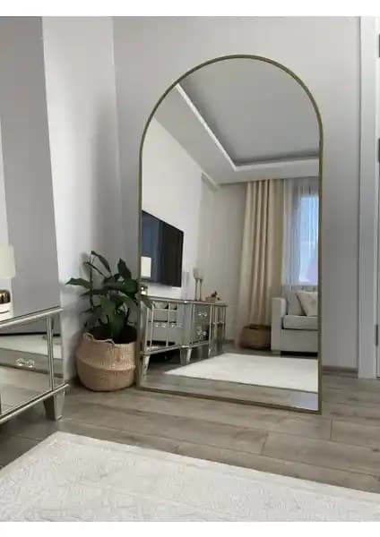 Effe Yapı Dekor Gold Metal Çerçeveli Oval Ayaklı Büyük Boy Ayna 180x100 cm