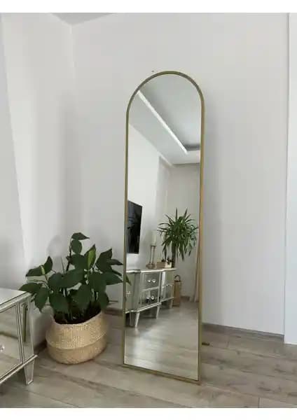 Effe Yapı Dekor Gold Metal Çerçeveli Oval Ayaklı Büyük Boy Ayna 180x50 cm