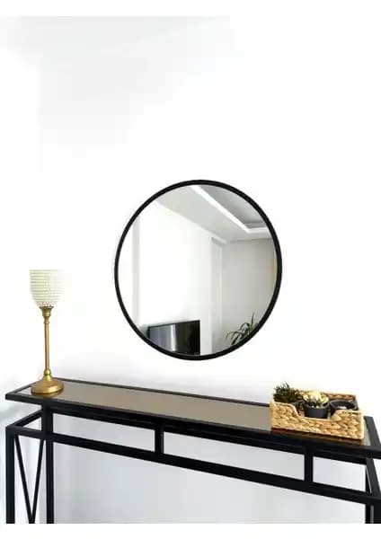 Effe Yapı Dekor Siyah Metal Çerçeveli 60 cm Yuvarlak Ayna – Modern ve Dayanıklı Dekoratif Parça