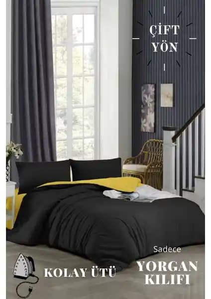 Ely Parker Kolay Ütülenebilir Çift Yönlü Yorgan Kılıfı 160x220 cm Siyah Modern Tasarım