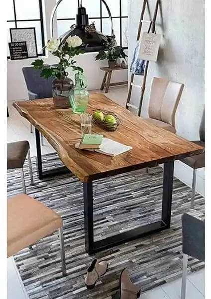 Enjoy Life Ahşap Kütük Yemek Masası: Doğal ve Dayanıklı Klasik Tasarım Mobilya