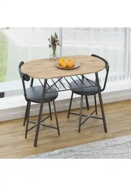 Eportatif 2 Kişilik Mutfak Bahçe Masa Sandalye Seti Modern Döşemeli Çam Tasarımı