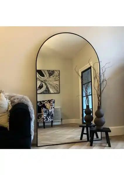 Ersan Dizayn 100x180 cm Oval Siyah Metal Çerçeve Boy Aynası Modern İç Mekanlar İçin