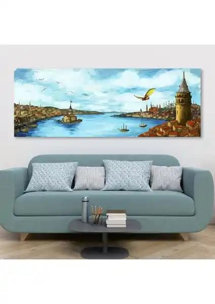 Eski İstanbul Manzarası ve Hezarfen Ahmed Çelebi Temalı Panoramik Kanvas Tablo