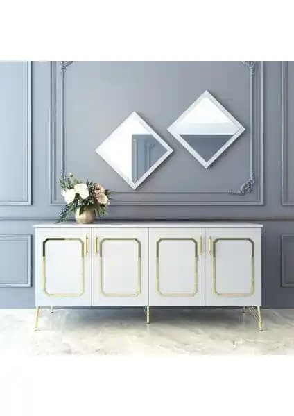 ESMOPA MOBİLYA Elite Gold Beyaz Konsol Modern ve Şık Dekorasyon Unsuru