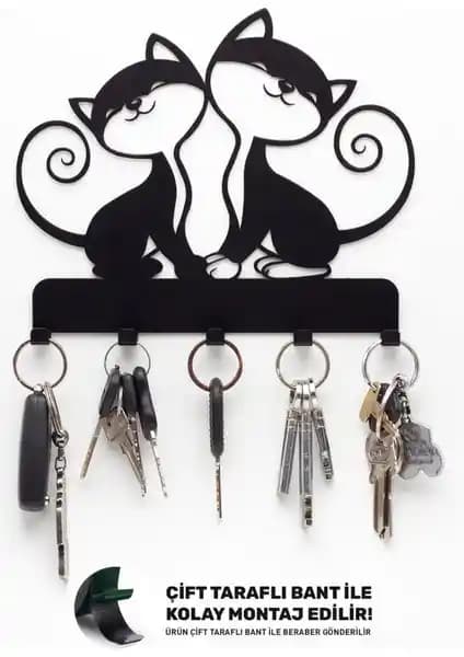 Evay Metal Dekoratif Kedi Desenli Anahtarlık Askısı Şık ve Dayanıklı Tasarım