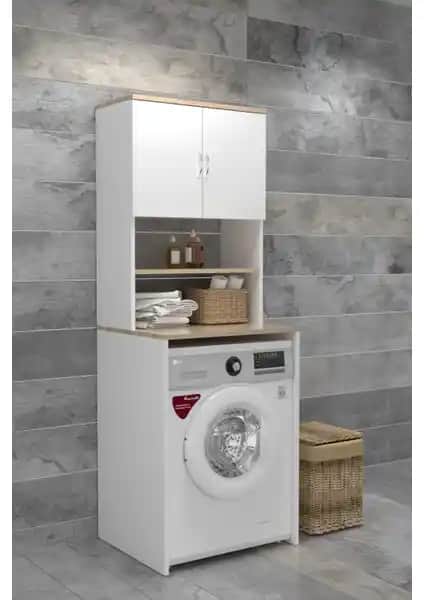 EvdeModern Beyaz Çamaşır Makinesi Üstü Banyo Dolabı Rafı Fonksiyonel ve Şık Tasarım