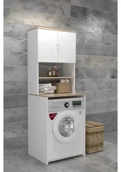 EvdeModern Beyaz Çamaşır Makinesi Üstü Banyo Dolabı Rafı Fonksiyonel ve Şık Tasarım